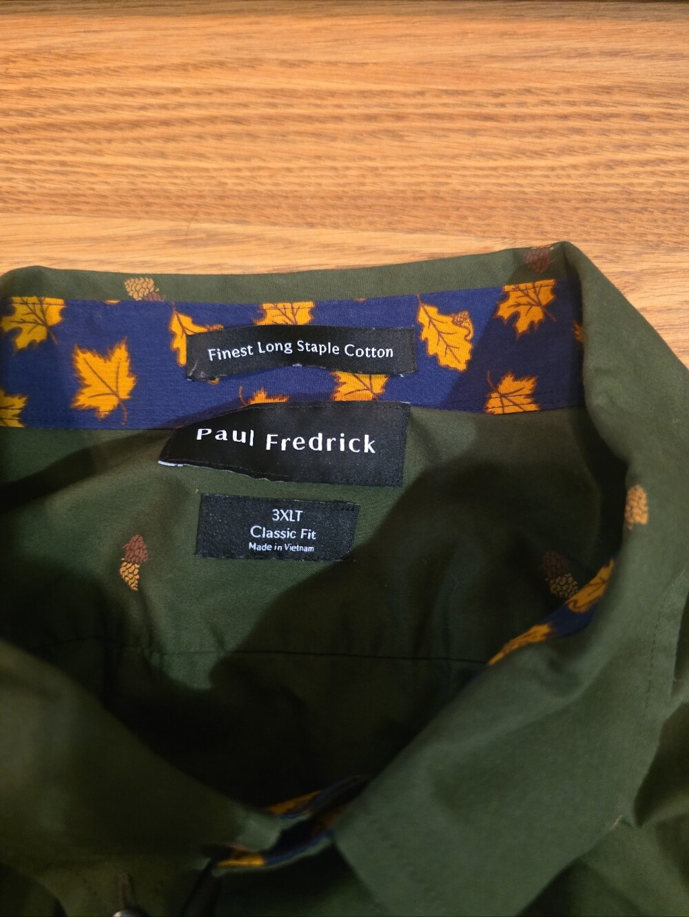 Paul Fredrick Olive Green Button-Down with Gold Leaf Print - Picture 2 of 4